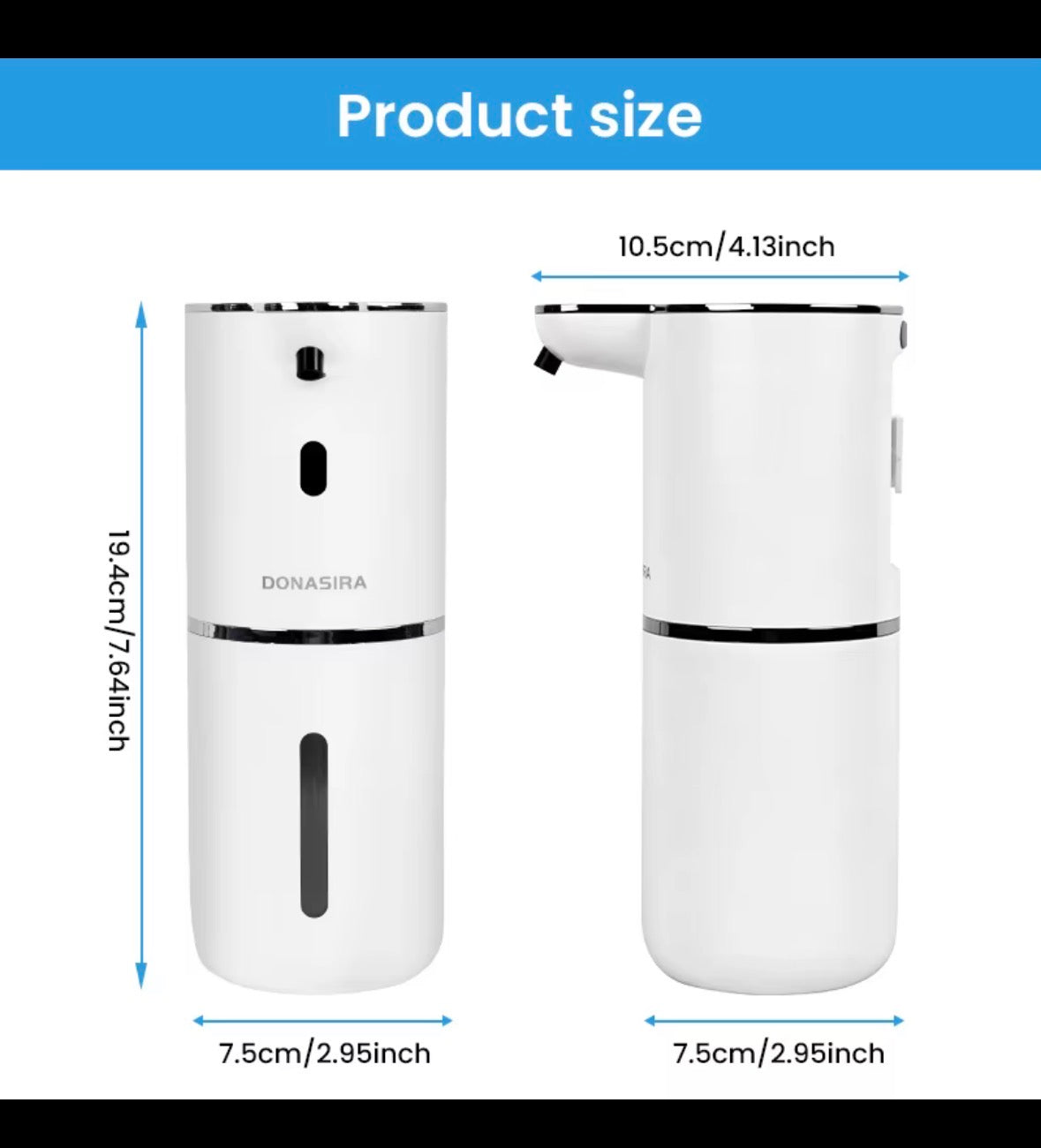 P18 dispenser dimensions: 19.4 cm tall and 7.5 cm wide