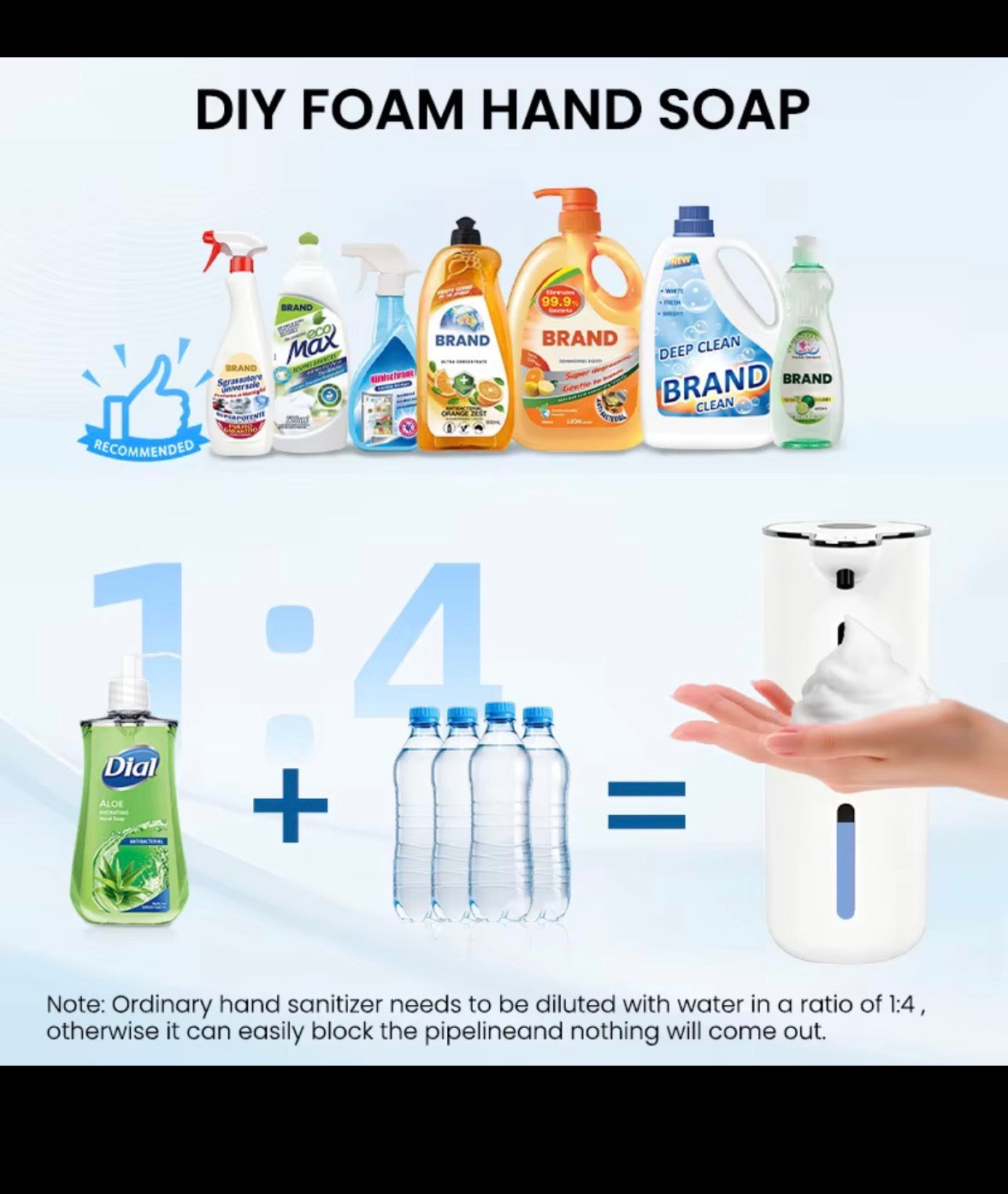 Supplier instruction on dilution for foam soap