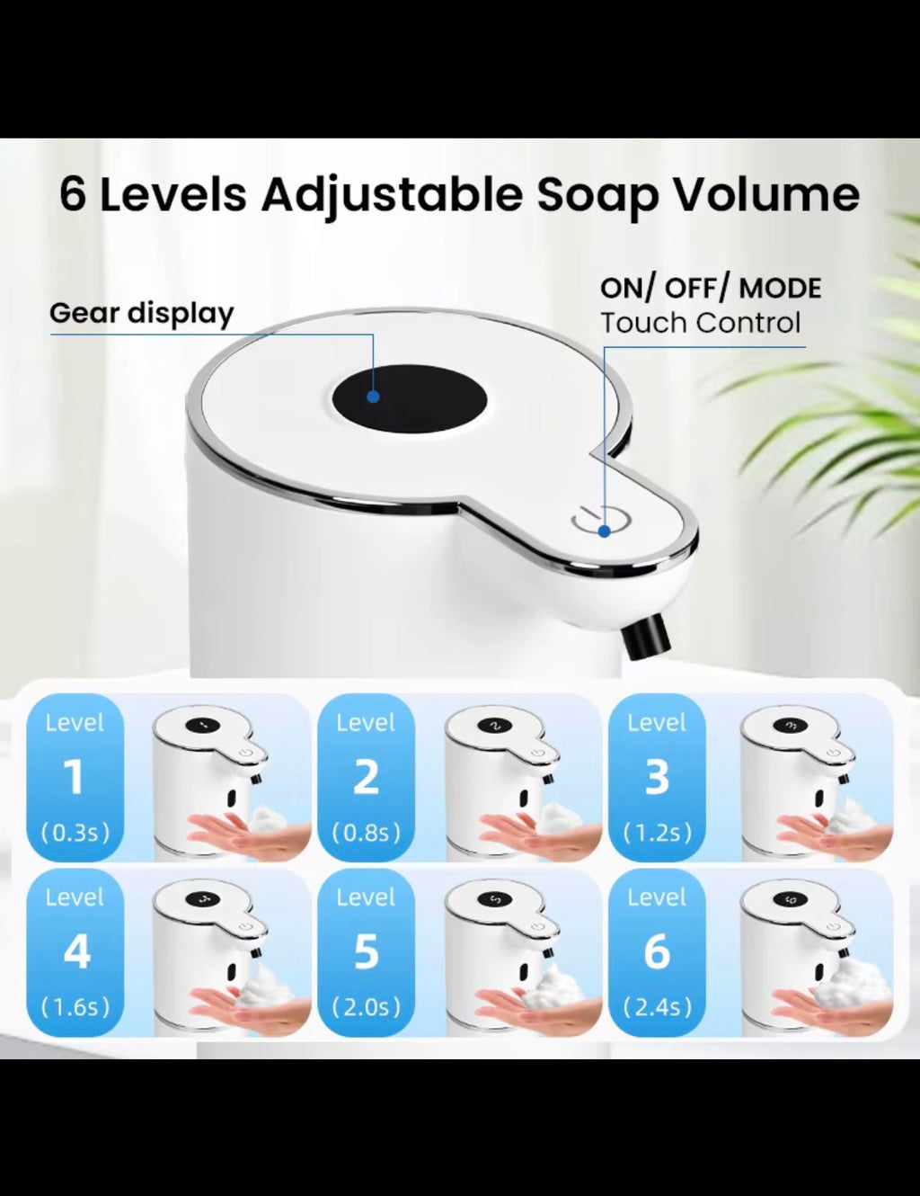 Six adjustable foam dispensing levels with digital display